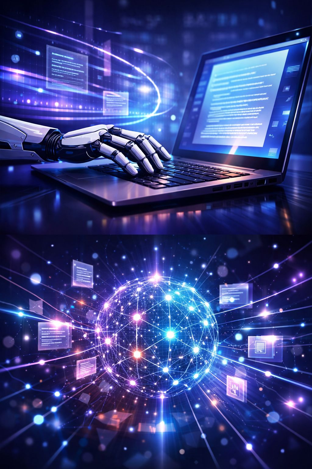 Illustration of a futuristic AI writing assistant